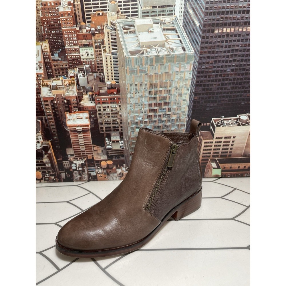 Cole Haan Grand Women's 7.5 B Brown Leather Ankle Boots Booties Zip Almond Toe